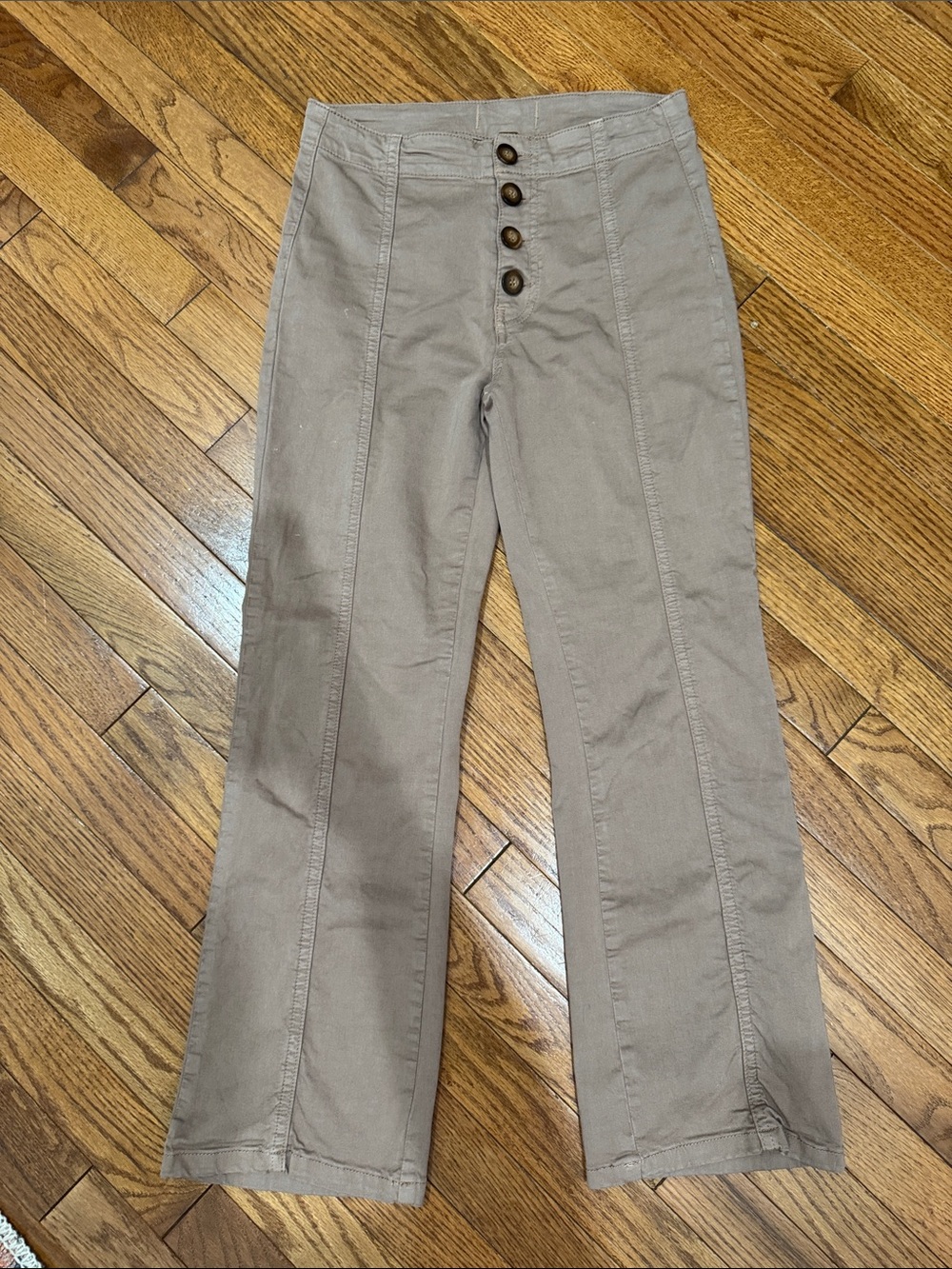 Free People Button-Front Wide-Leg Pants in Taupe